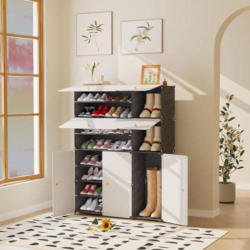 Image of Premium Multipurpose Modular 𝟏𝟐 𝐒𝐇𝐄𝐋𝐅 Plastic Shoe Rack for Home with 7 Door | Stackable Organizer | Waterproof & Dustproof | Space Saving Storage for Home, Bedroom & Entryway - Black