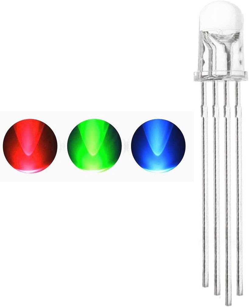 LED Emitting Diode, Waycreat 5mm RGB Light Emitting Diodes Super Bright Electronics Components Tricolor (Multicolor Red Green Blue 4 pin Common Anode Clear DC 20mA/Color, 100 Pieces)