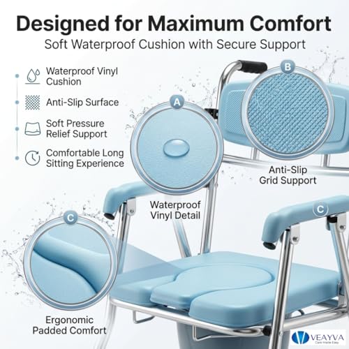 Image of Veayva Shower Commode Wheelchair Folding and Reclining Design for adults, light weight and alluminium frame