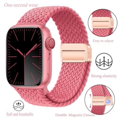 Wyy-Peace 2PCS loop magnetic nylon elasticity braided buckle straps compatible with apple watch straps 40/41/38/42/44/45/49mm for Women Men Stretchy Strap Elastic Sport Band for iWatch SE - Image 2