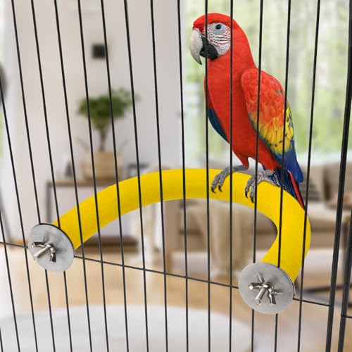 Image of Rypet U Shape Parrot Perch Stand Toy for Paw Grinding Clean Stick Exercise, Rough-Surfaced Quartz Bird Perch Standing Cage Accessories for for Small Parakeets Cockatiels Conures Macaws (Yellow L)