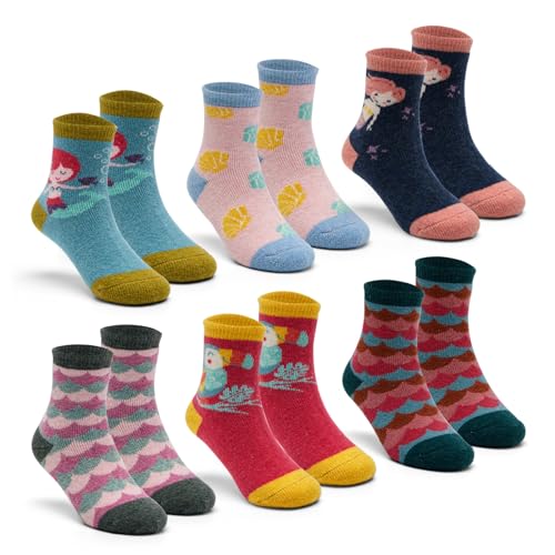 Girls Winter Wool Socks Kids Cartoon Warm Socks Thick Thermal Socks for Girls 6 Pack