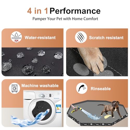 Image of Dog Playpen Bottom Pad for 24 inch Metal Octagon 8-Panel Pet Pen | Waterproof Reusable Dog Training Mat | Design with Elastic Buckle Connections (Note: Playpen Not Included) (Black)