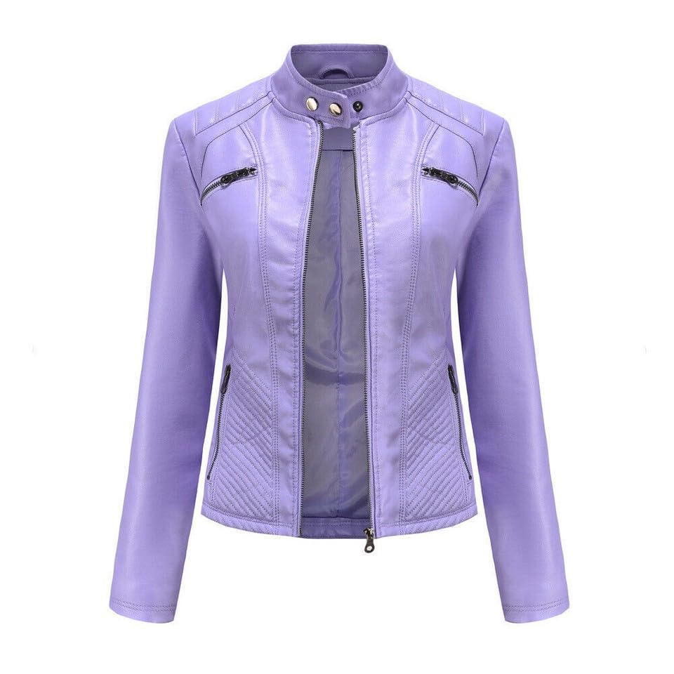 Veste de motard pour femme en similicuir PU violet taille 2XL