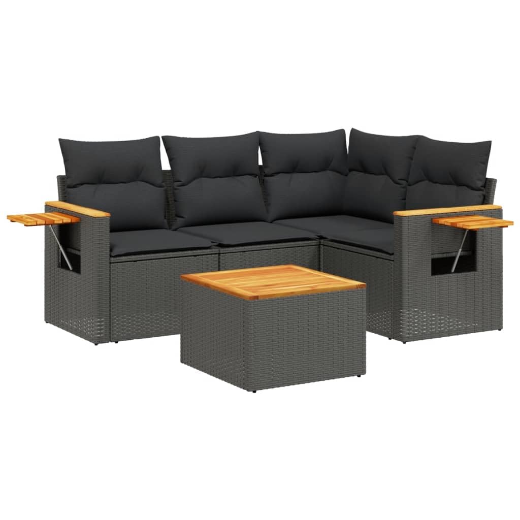 Destockage mobilier de Jardin,Salon,Salon Jardin Enfant,Salon de Jardin 5 pcs avec Coussins Noir résine tresséeConvient pour Les Jardins, Les Salons et Les patios