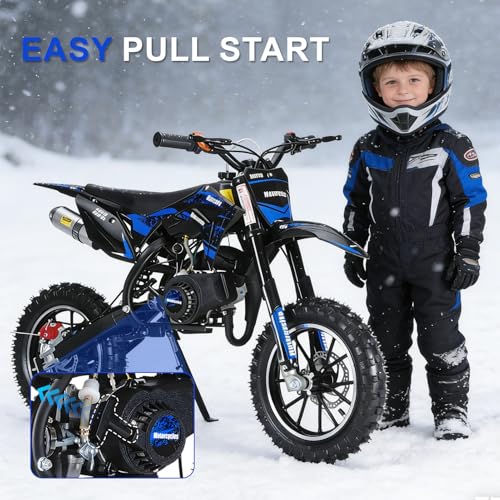 Image of Kids Dirt Bike, 50cc / Gas Powered Dirt Bike for Kids 8-14, 2-Stroke Mini Dirt Bike, Pull Start Off-Road Motorcycle, 10-Inch Tires, Disc Brakes, 25 MPH, 330 lb Max Load