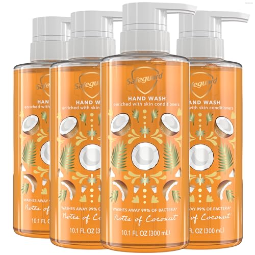 Safeguard Liquid Hand Soap Micellar Deep Cleansing Washes Away 99% Bacteria Made with Natural Moisturizers Enriched with Skin Conditioners PH Balanced Coconut Scent 10.1 oz (Pack of 4)