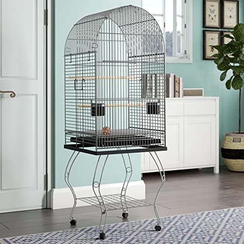 Image of YML 20-Inch Dometop Parrot Cage with Stand, Black