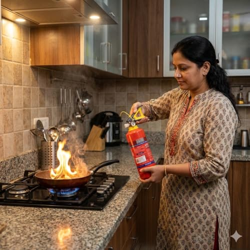 Image of Secure Guard ABC Powder Type 1 Kg Fire Extinguisher Red Fire Extinguisher ISI Mark with Wall Mount Hook and How to use Instruction Manual for Home, Kitchen, Office, School and Industrial Use