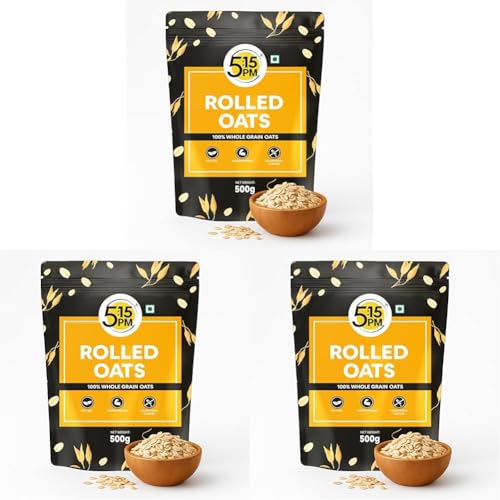 Image of 5:15PM Rolled Oats 500g | Oats | Healthy Cereal Breakfast | 100% Natural Whole Grain (Pack of 3)