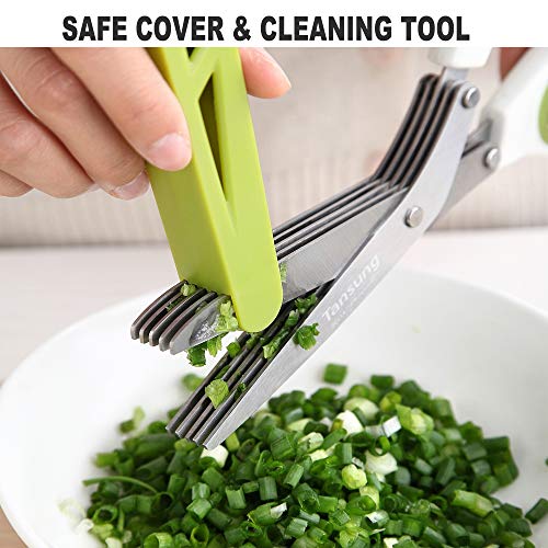 image for TANSUNG Herb Scissors,Herb Shears with 5 Stainless Steel Blades and Cl