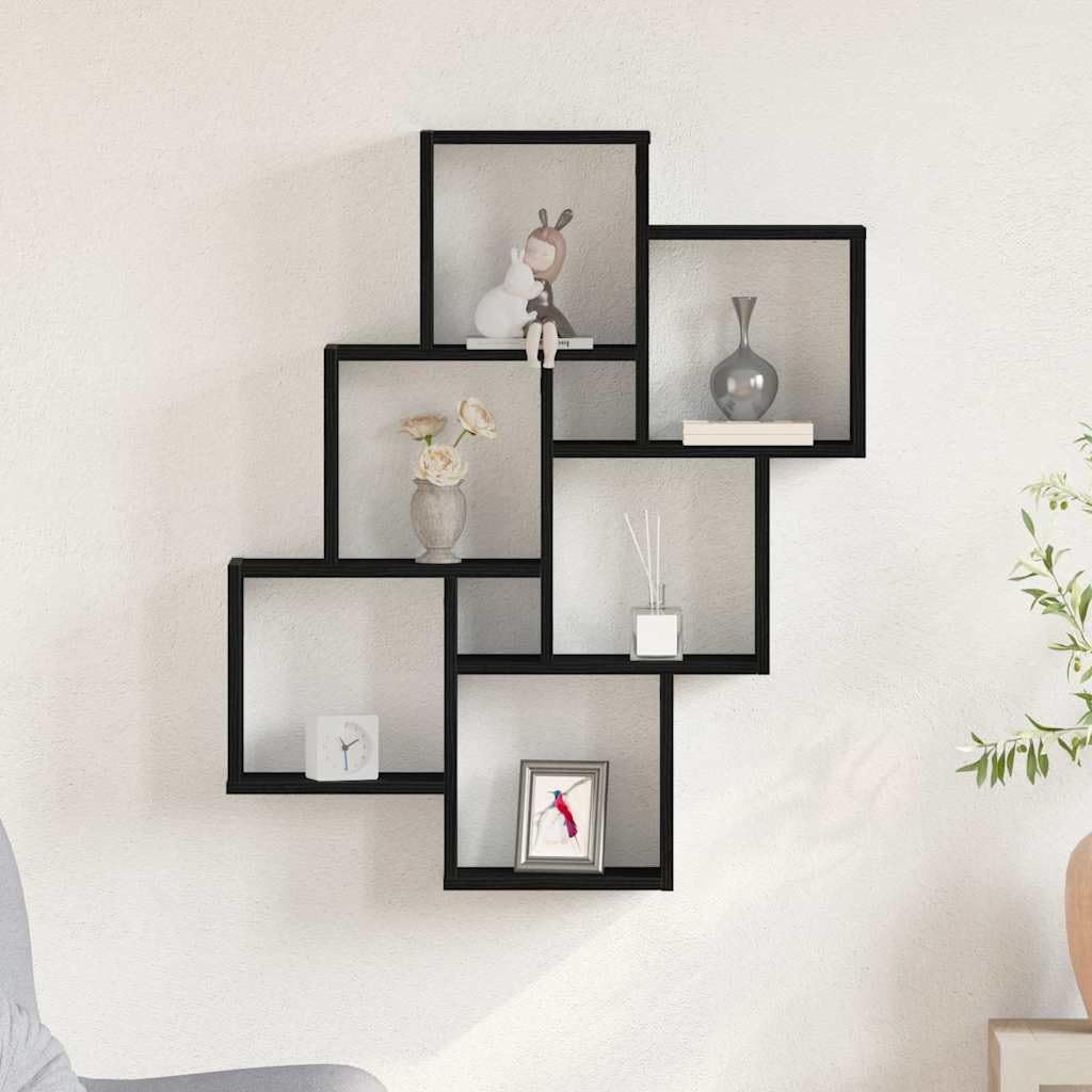 Wandregal Schwarz 78x15x92 cm Modernes Bücherregal aus Holzwerkstoff mit 6 Fächern Platzsparendes Design für Wohnzimmer Flur und Büro