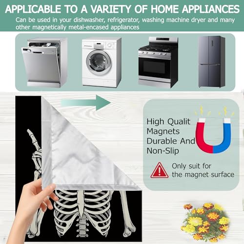 Image of Halloween Skeleton Refrigerator Magnet Cover,Gothic Smiling Skull Washable Dishwasher Magnets Decorative Cover,Home Kitchen Decorative Dishwasher Front Panel Cover 23x26 Inch