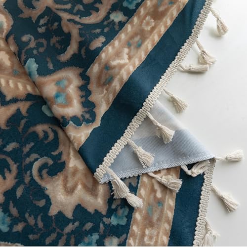 Image of Teal Medallion Curtains 72 Inches Long, Boho Farmhouse Light Filtering Rod Pocket Drapes with Tassel Trim for Bedroom Living Room, 2 Panels