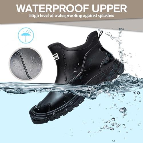 Gugifcto Gummistiefel Herren,Gummistiefel Damen Kurze,Halbhoch Stylische Boots Wasserdicht rutschfest Geeignet Regentag Rutschiger Boden Gartenschuhe Black44EU