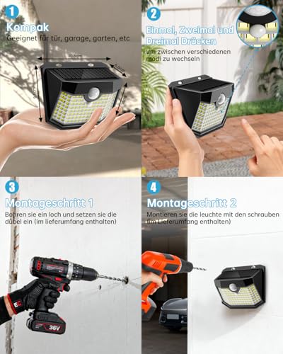 Aootek Solarlampen für Außen mit Bewegungsmelder, 3er Set, Garten, 120 LED – Ansicht 5