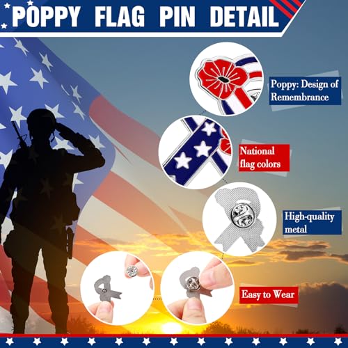 Image of Tondiamo Patriotic Poppy Flower Brooch Pins