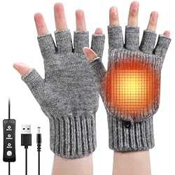 Guante Electrico Augot Guantes Calefactables USB,Hombres Mujeres Guantes de Calefacción Eléctrica de Invierno Manopla Guantes Invierno con 3 Temperaturas Ajustables Calentadores de Manos Lavables (Gris)