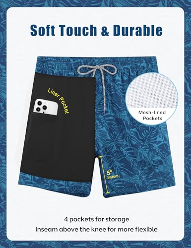 Image of APTRO Men's Swim Trunks with Compression Liner 5 Inch Bathing Suit Beach Swimsuits