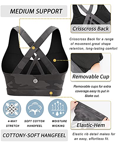 Image of RUNNING GIRL Sports Bras for Women,Padded Strappy Sports Bras Criss-Cross Back Medium Support Sports Bras with Removable Cups