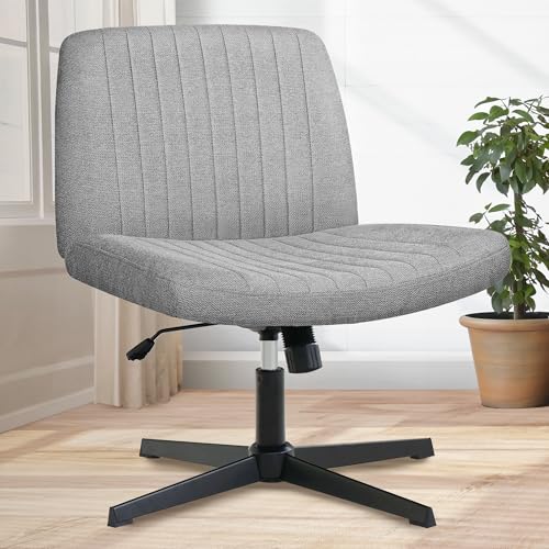 Orange Factory Criss Cross Chair No Wheel Wide Cross Legged Office Desk Vanity Chair Comfy Fabric Armless Adjustable Swivel for Home Computer Task (Gray)