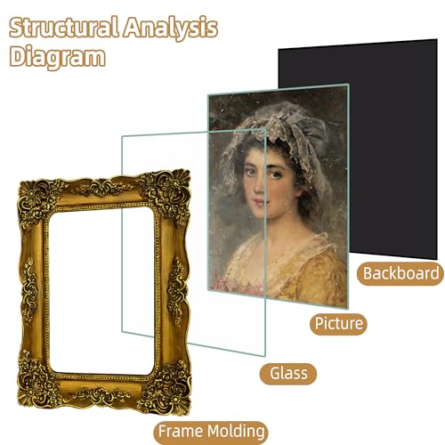 Image of 4x6 Vintage Picture Frame Gold Victorian Picture Frames Ornate | Wall or Tabletop Display, Real Glass