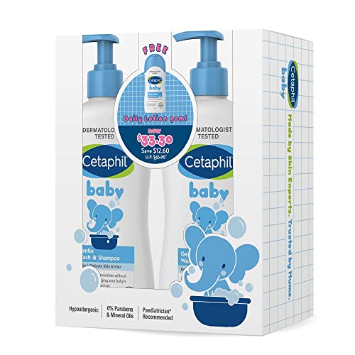 CETAPHIL BABY Gentle Wash & Shampoo 400ml [Gentle & Hypoallergenic] With Glycerin & Panthenol Twin Pack + Free Daily Lotion Sample White Pack:2 850.0 Milliliters