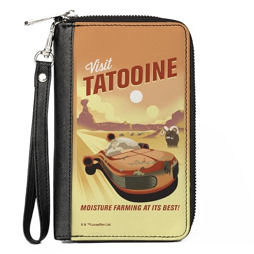 Buckle-Down Star Wars Wallet, Zip Around, Star Wars Visit Tatooine Luke Landspeeder Pose and Landscape, Vegan Leather