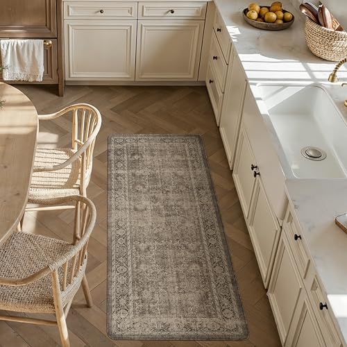 Kitchen Mats for Floor Anti Fatigue Cushioned Brown Vintage Kitchen Mats Waterproof Non Slip Comfort Standing Distressed Runner Rug for Sink Laundry Office Bathroom 17.3"x47" Vintage | Brown