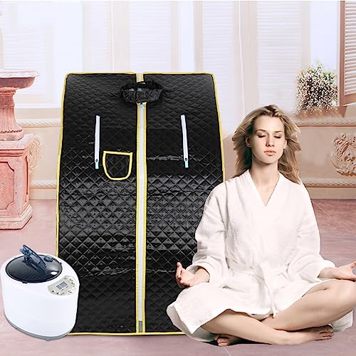 Sauna à Vapeur Sauna Pliable Cabine Portable Home Sauna Spa Tente Saunas avec le Contrôleur de Température à Distance Sauna Couverture de Sauna,98x80x70cm-noir