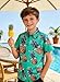 UNICOMIDEA Boys Hawaiian Shirts Kids Tropical Shirt Short Sleeve Luna 3D Graphic Green Pineapple Teens Button Up Clothes Hawaii Beach Holiday T Shirt for 9 10 Years