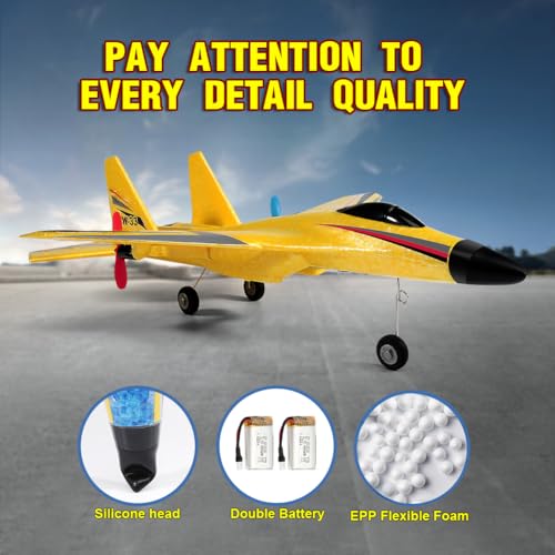 Image of SU-27 RC Airplane,2.4GHz 2 Channel Remote Control Plane with Gyro Night Lights and 2 Batteries, Easy to Fly for Adults, Beginners and Kids Yellow Toy