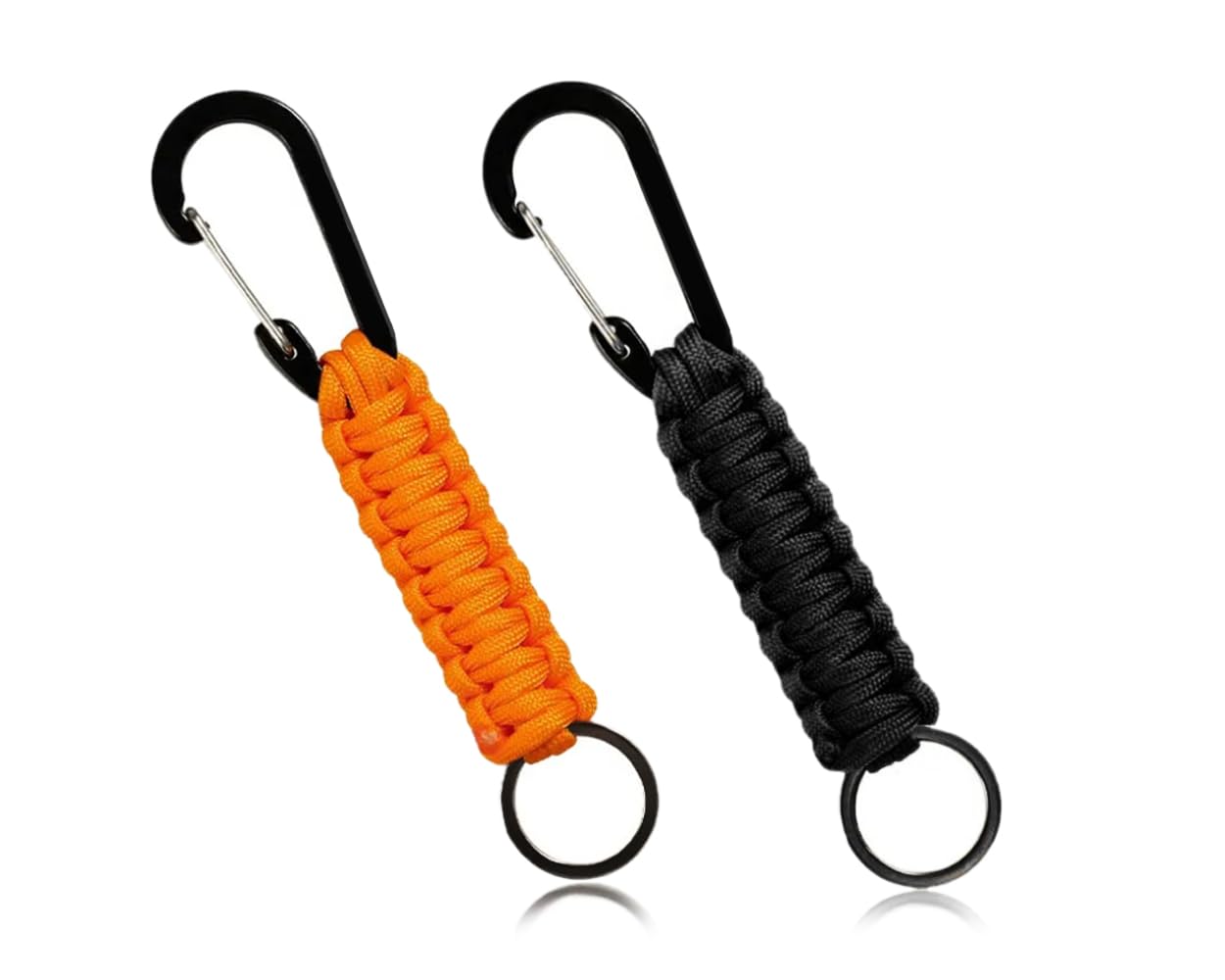 Ycconcept Black+Orange 2 Pieces Carabiner Keychain Hook Paracord Keychain With Carabiner Heavy Duty Keychain Lanyard For Backpack Camping/Hiking/Fishing