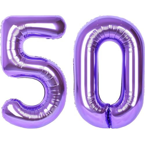 Image of Number Balloons for Birthday Decorations - 40 Inch Large Party Balloons 50, Purple Foil Number Balloons for Boys Girls, Balloons for Party Supplies
