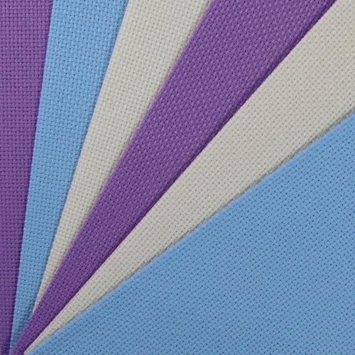 Image of KCS 4 /6 pc of 12 inch x 18 inch 30cmx45cm 16CT Counted Cotton Aida Cloth Cross Stitch Fabric (Cream+Light Blue+Lavender, 6 pc)