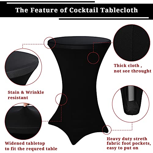 3er-Set Stretch Stehtisch Husse für Bistrotisch Ø 80-85 cm Elegante ,Verstärkung im Fußbereich,40°C Maschinenwäsche ，Stretch-Husse Schwarz Hussen für Stehtische und Bistrotische（80×110cm,Schwarz)