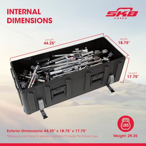 Image of SKB Drum Hardware Case with Wheels, Durable Roto-Molded Polyethylene Mobile Storage with Telescoping Handle and Secure Cinch Straps, Black