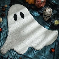 YRXRUS Halloween Ghost Bathroom Rugs, Ultra Soft Ghost Shaped Bath Mat, Machine Washable White Bath Tub Living Bedroom Kids for Halloween Room Decor 20x24 inch