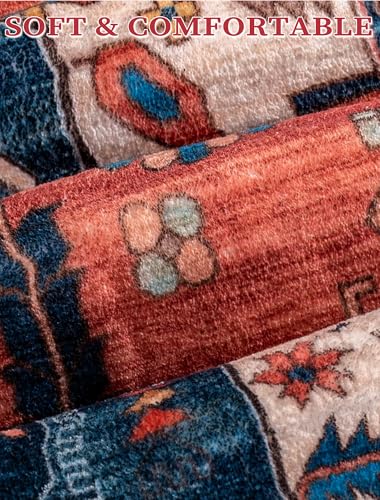 SERISSA Runner Rug for Hallways, 2'6"x14' Washable Non Slip Kitchen Runner Rug, Extra Long Boho Rug Ultra Soft Vintage Rust Print Floor Carpet for Bedroom Hallway Entryway Bathroom Laundry Room