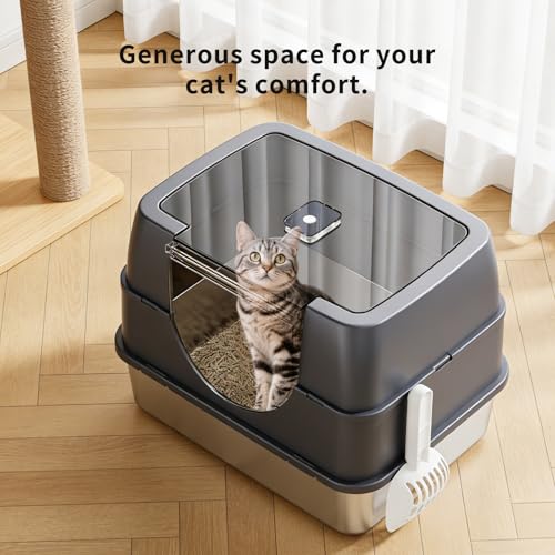 Arenero cerrado para gatos con tapa abatible y bandeja de acero inoxidable miniatura 6