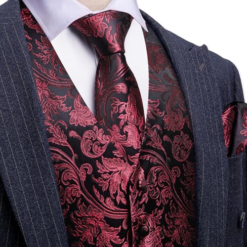 Image of Barry.Wang Men's Suit Vest Tie Bowtie Set Formal Silk Paisley Waistcoat Hanky Cufflinks Lapel Pin Set Wedding Party 7PCS