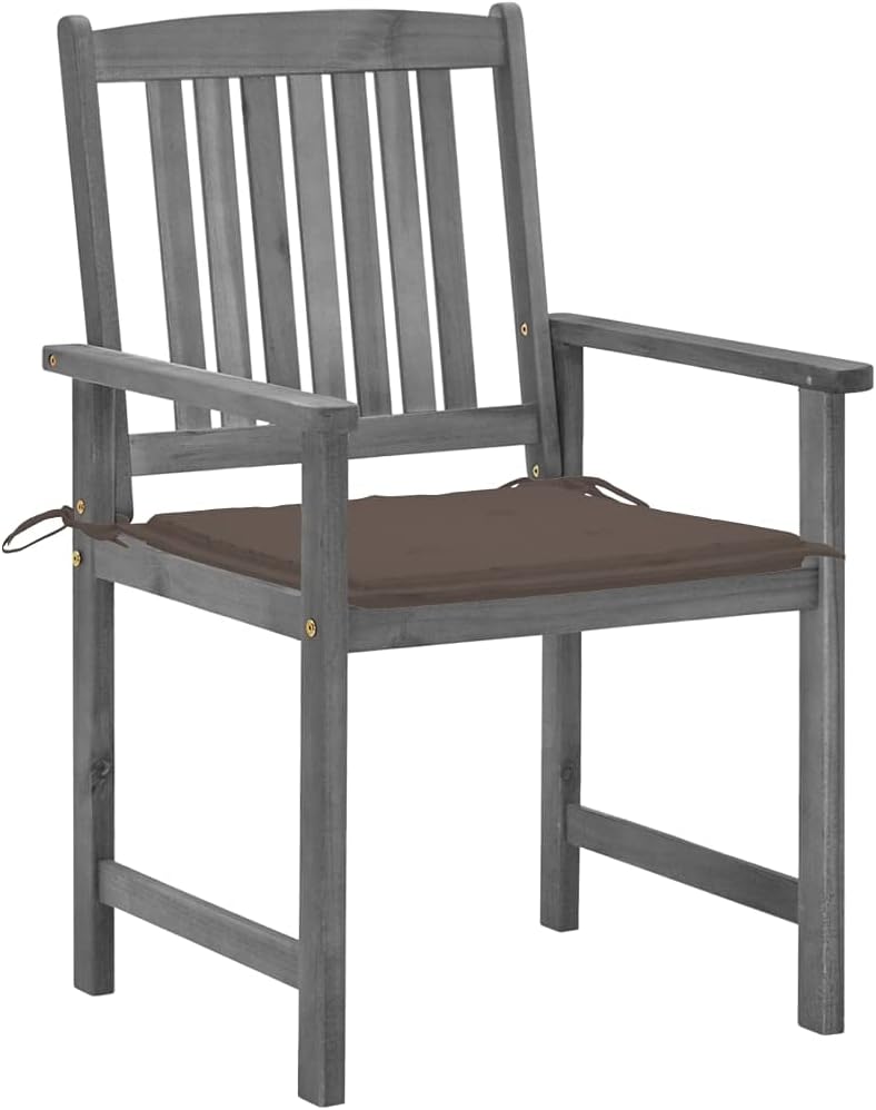 vidaXL Patio Chairs 4 Pcs, Patio Dining Chair with Cushions, Outdoor Chair for Deck Garden Lawn Balcony, Farmhouse Style, Gray Solid Wood Acacia