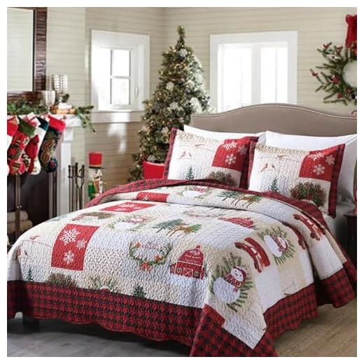 MarCielo 3 Piece Christmas Quilt Set, Rustic Lodge Deer Quilt Bedspread Throw Blanket Lightweight Bedspread Coverlet Comforter Set BY013 (King)