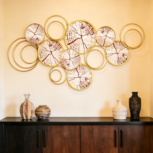 Image of Uniclinens Decorative Gold Circle Mirrors Decor, Modern Wall Art Mirror Deco for Living Room Large 52 inchX26 inch, Boho Wall Sculptures for Dining Room, Entryway, Hallway, Bedroom