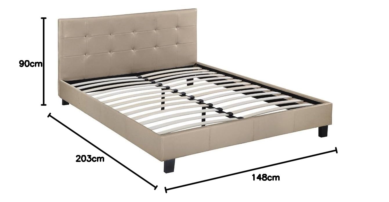 Habitat et Jardin - Lit Double Julia en Simili Taupe 140 x 190 cm | Cadre de Lit 2 Places | Sommier et Tête de Lit Inclus | Support à Lattes en Bois