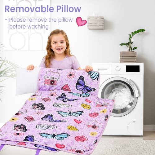 Image of Viviland Toddler Nap Mat with Pillow and Minky Dot Blanket, Butterfly