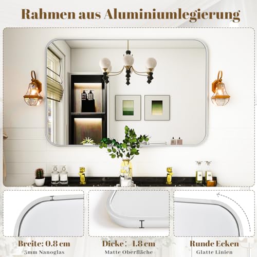 Koonmi Badspiegel mit runden Ecken 61 x 91 cm, Alurahmen, Silber – Ansicht 4
