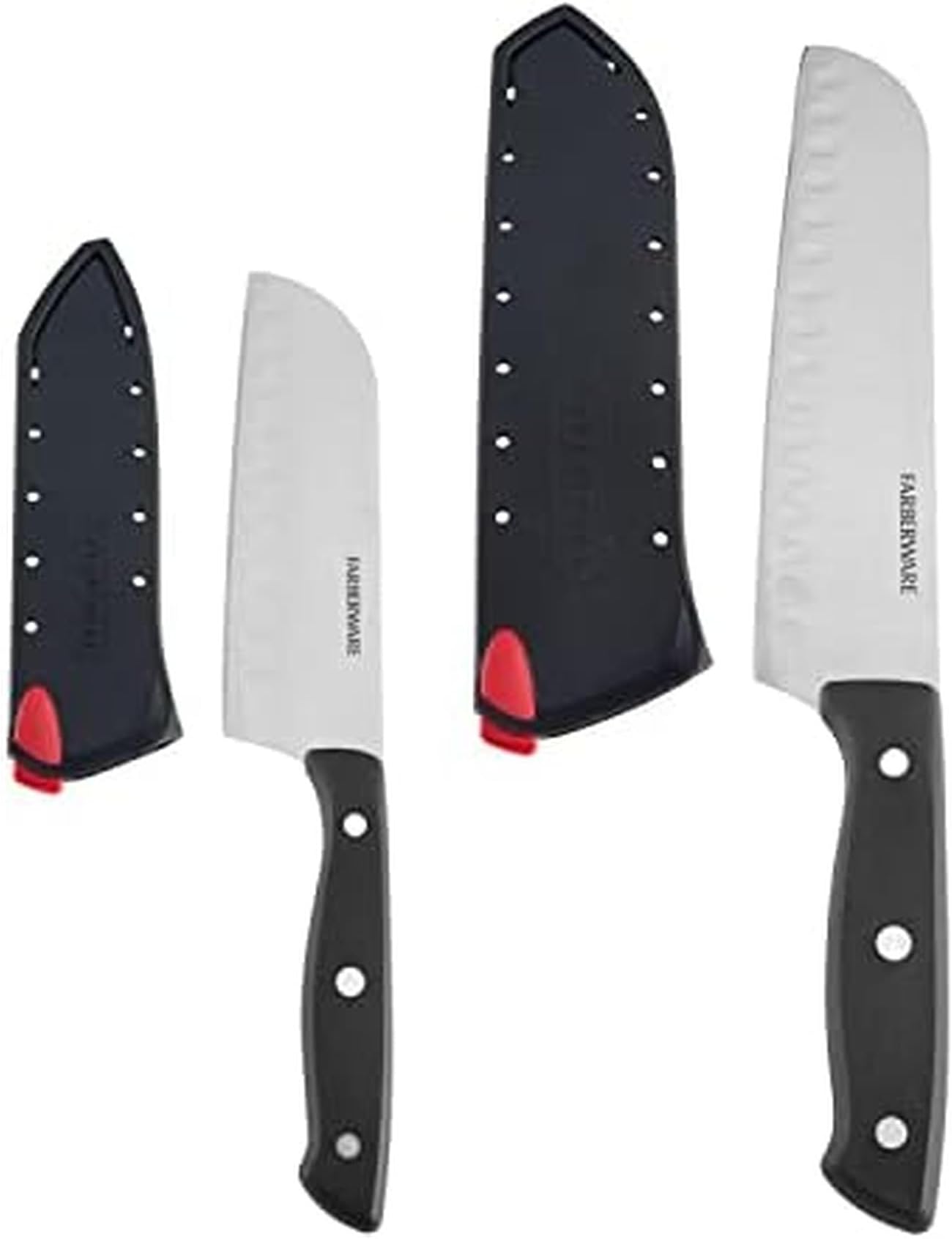 Edgekeeper Self-Sharpening Triple Riveted Santoku Knife Set, 4-Piece, Black