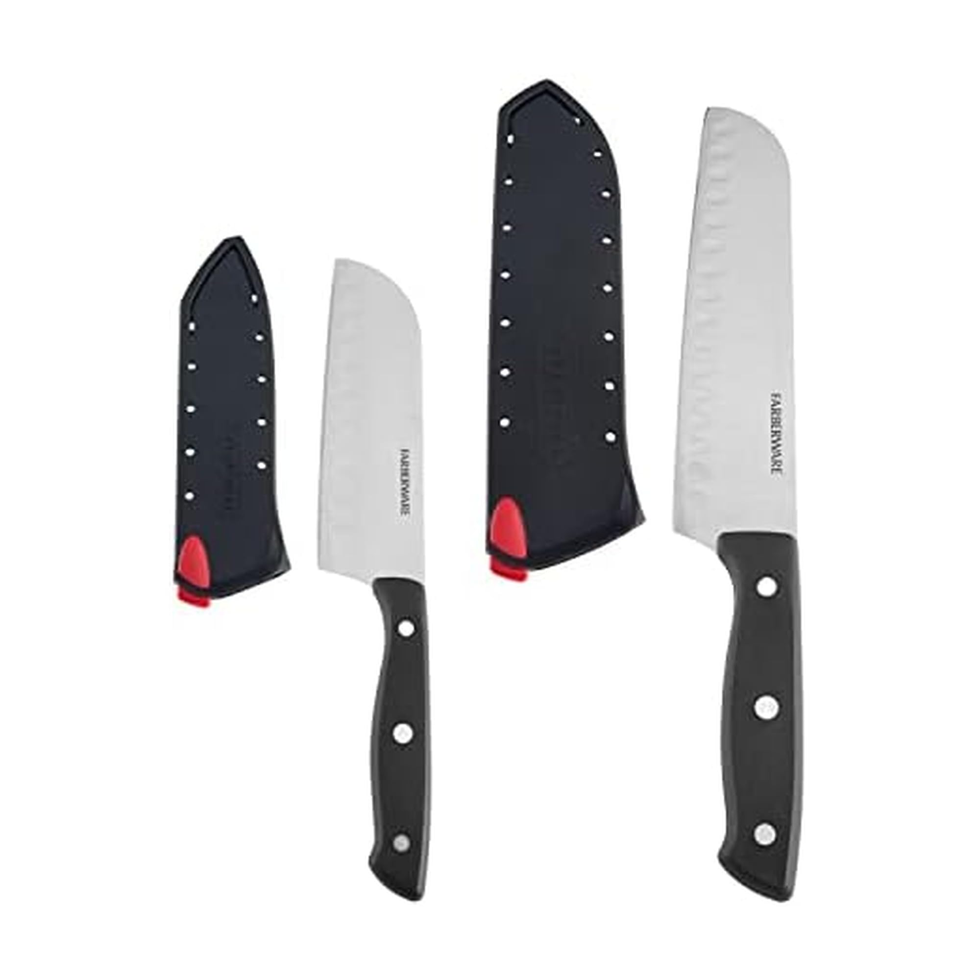 Farberware Edgekeeper Self-Sharpening Triple Riveted Santoku Knife Set, 4-Piece, Black