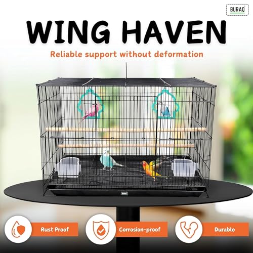 Image of Buraq 18 Inch Bird Cage Best for Lovebird, Parrot, Parakeet, Budgie, Cockatiel Cage Hammock Small Large Bird Cage with Birds Cage Accessories (18 Inch - Blue)